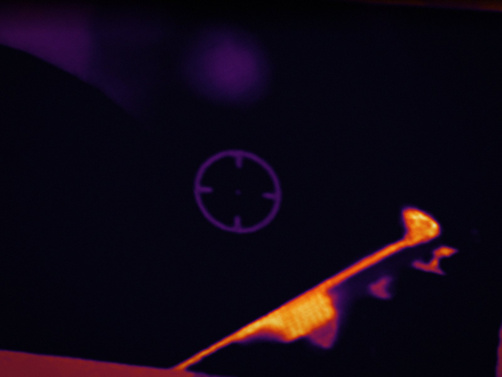 Live thermal feed captured through the Merlin — heat signature acquired under the reticle.